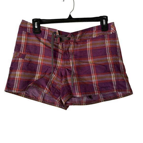 Patagonia Other - Patagonia Board Shorts Womens 4 Purple Plaid Swim Trunks Nylon Quick Dry Surf